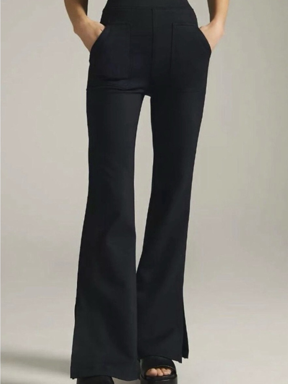 Maeve Anthropologie Eve Flare Ponte Pants Black Pull-On Pockets Medium